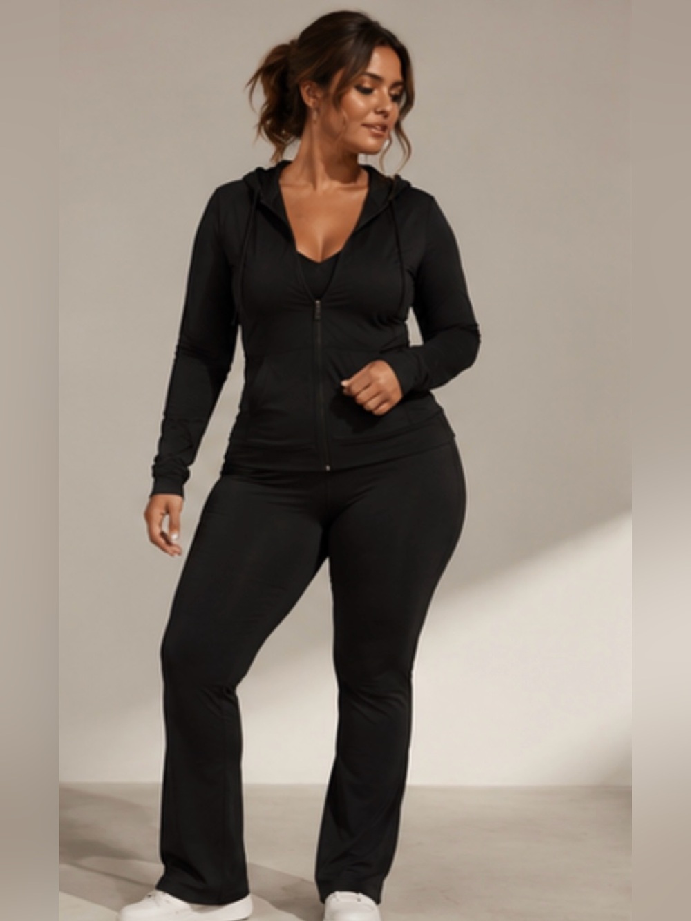 Black Zip Hoodie & Lounge Pants Set (size friendly)